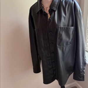 American Eagle Outfitters Black Leather Jacket Shirt